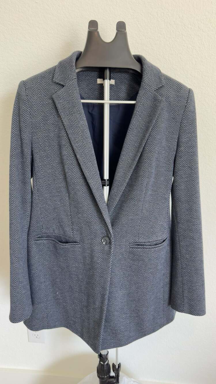 LOFT Blazer Size 12T Blue Gray Herringbone One Button Jacket